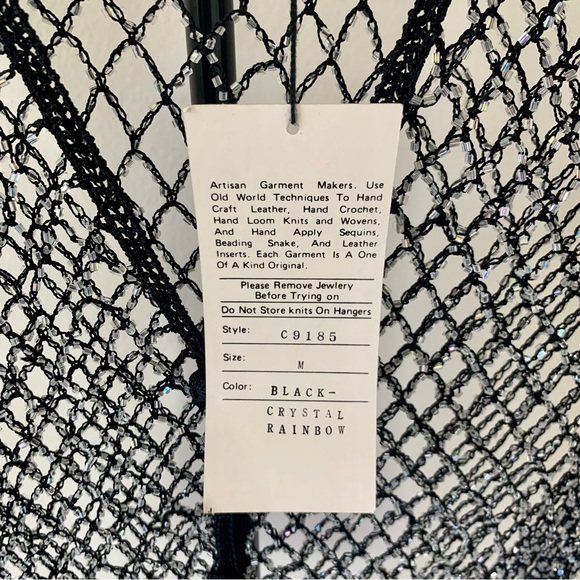 NWT Christine Phillipe Cali Couture Black & Iridescent Beaded Crochet Top Size M - Picture 3 of 6